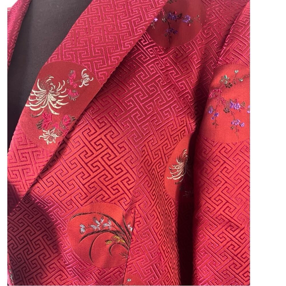 Y2K Asian Inspired Silk Blend Chinoiserie Floral Brocade Blazer Womens Size 10 - Picture 8 of 8